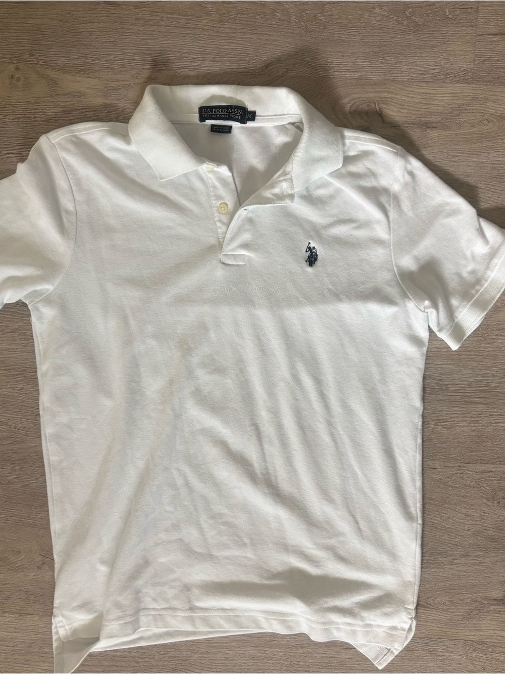Medium size U.S. Polo Assn. White Polo with Navy Embroidered Logo